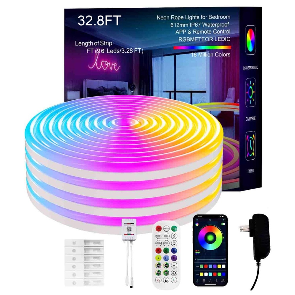 Neon Rope Lights, 32.8FT IC+RGB LED Strip Lights, App+Remote Control